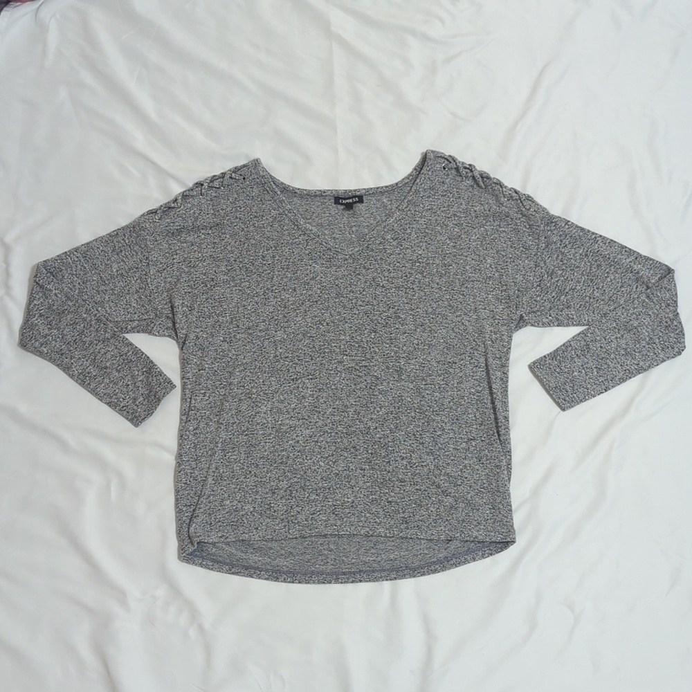 Express Tie Shoulder Lightweight Sweater, Color Heather Gray Size M